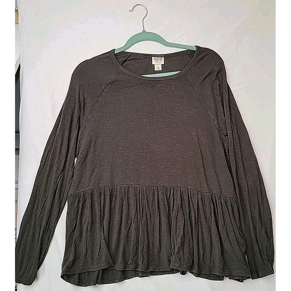 Mossimo Peplum Top Womens XL Gray Long Sleeve Raglan Slub Knit Shirt Earthy Soft - Picture 8 of 10